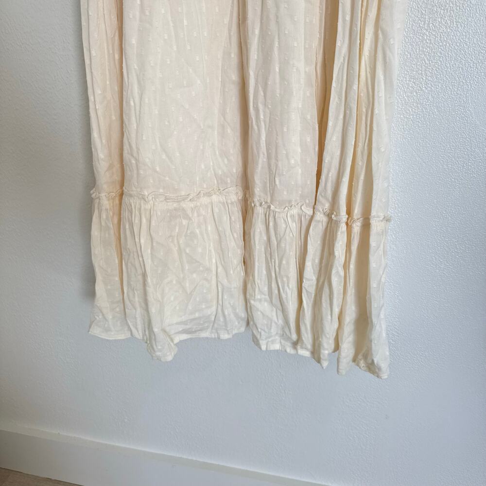 Old Navy Waist Defined Puff Sleeve Clip Dot Midi Dress Cream Ivory Boho Medium - Picture 7 of 10